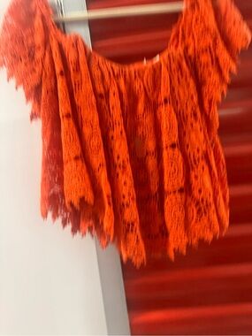 Tularosa Vivid Orange Crochet Tank with Fringe Detail